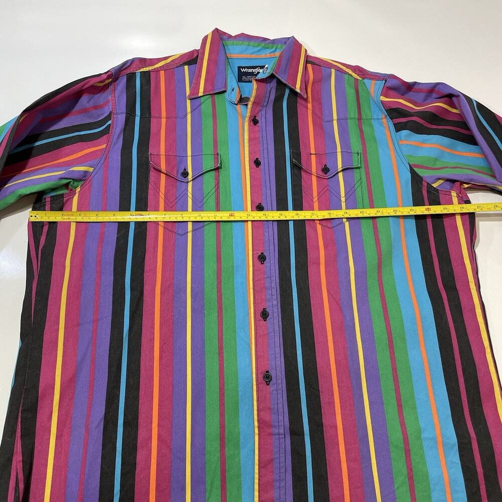 VTG 90s Wrangler Western Button Shirt 18 36 X-Long Tails Brushpopper Striped - Picture 5 of 7